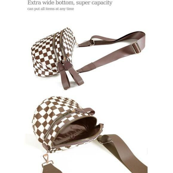 Checkered Crossbody Bag Nylon Bum Bag Plus Size Adjustable Strap Handbag - Picture 5 of 7